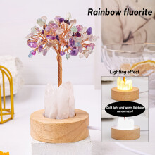 1 peça de árvore em lascas de cristal de quartzo transparente natural - Luz noturna decorativa de cabeceira com porta USB