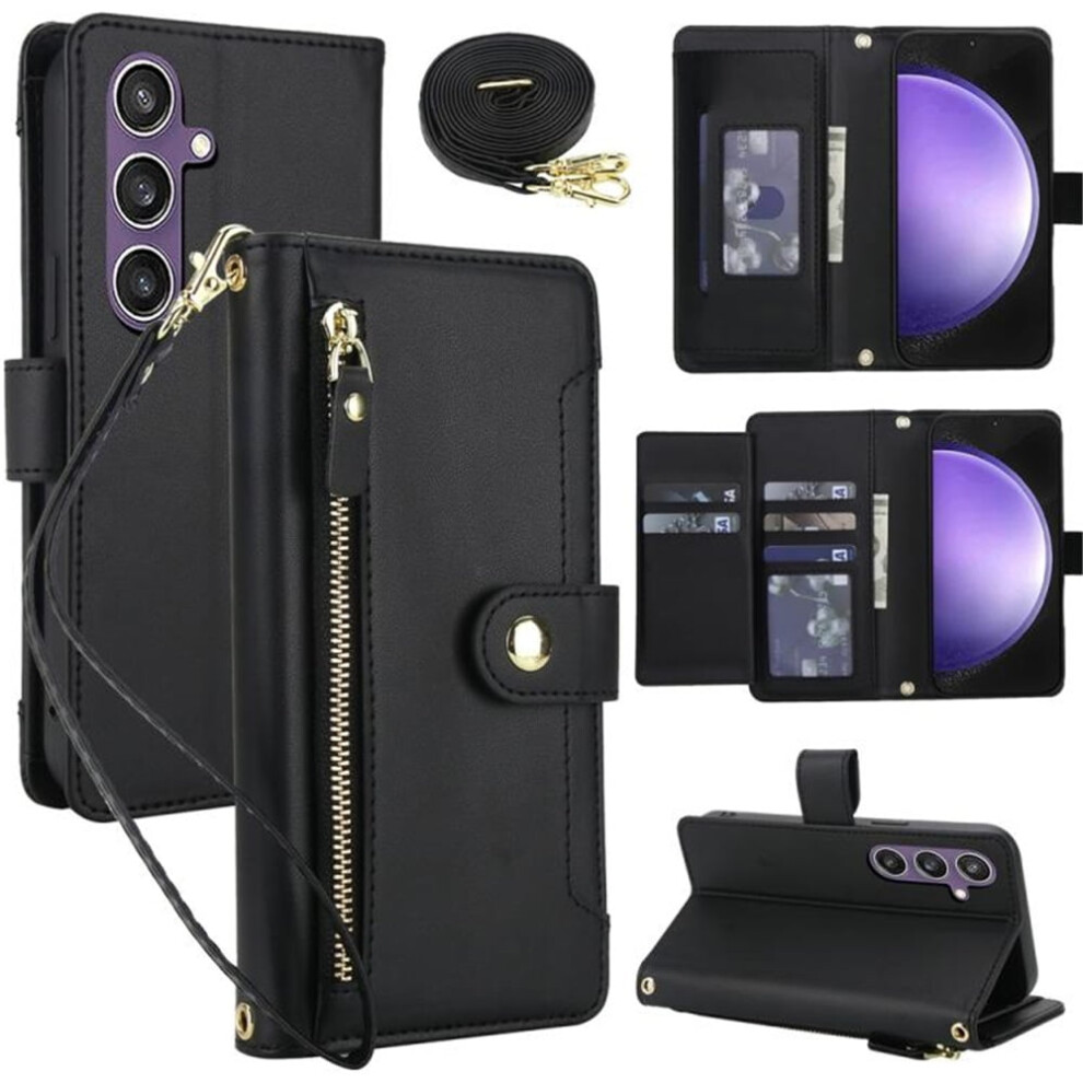 Rfid Blocking Wallet Case For Samsung Galaxy S23 Fe 5G (6.4") Â Shockproof, Multi-Card Slots, Zipper Pocket, Detachable Shoulder & Wrist Straps, 9130661877008