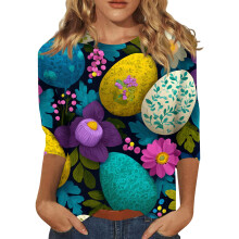 Easter Women's Shirt 3/4 Sleeve Crew Neck S-3XL
