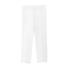 Boys Flat Front Twill Chino Pants Plaid Stretch Slim Fit School Uniforms with Zipper White 3-4 Years