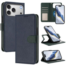 RFID-blokkerende 2-in-1 afneembare tweekleurige portemonneehoes met magnetische klep, meerdere kaartsleuven en polsbandje – blauw, compatibel met