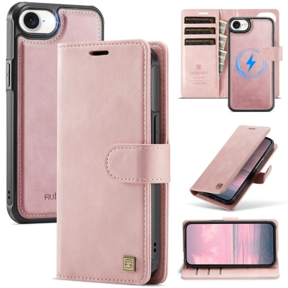 Rfid Blocking Purse Case For Iphone 16E Â Magsafe, 3-Card Slots, Kickstand, Flip & Shockproof, Pink 9418476644788
