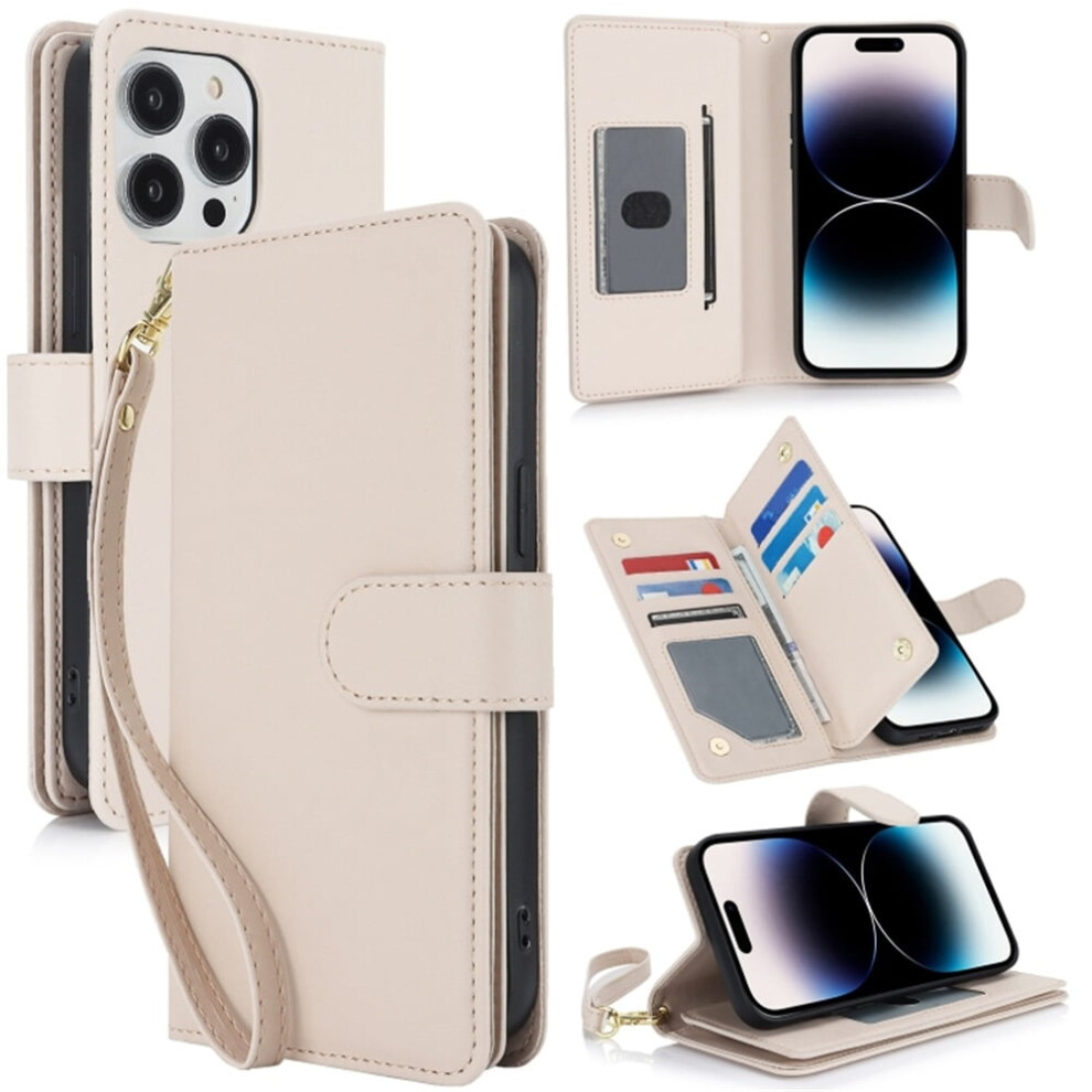 Leather Magnetic Wallet Case For Iphone 14 Pro 6.1": Rfid Blocking, Kickstand, Anti-Drop Tpu, Detachable Wrist Strap, Apricot Â Compatible With 9485826580775