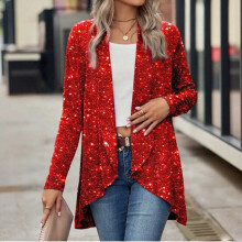 Lässige Damen-Strickjacke, locker geschnitten, offene Vorderseite