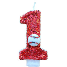 Sunxin Baseball Birthday Cake Topper – “2” Red Glitter Number Candle, Compatible with All Cakes