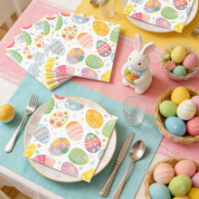 Easter Design Party Napkins, Disposable 13x13 in, 20 pcs – Easter Eggs Printed, Compatible with Buffet & Drinks
