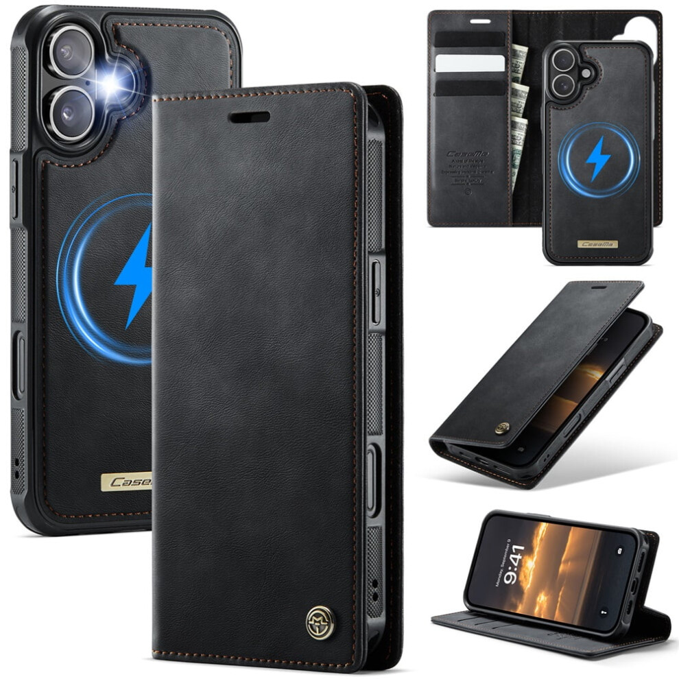 Caseme Wallet Case For Iphone 17 Â Magsafe Compatible, Rfid Blocking, Flip Stand, Shockproof, Magnetic Detachable Pu Leather Cover, Black 9152228481008