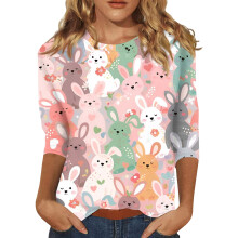 Women's Easter tops 3/4 sleeve bunny egg hunt print S-3XL