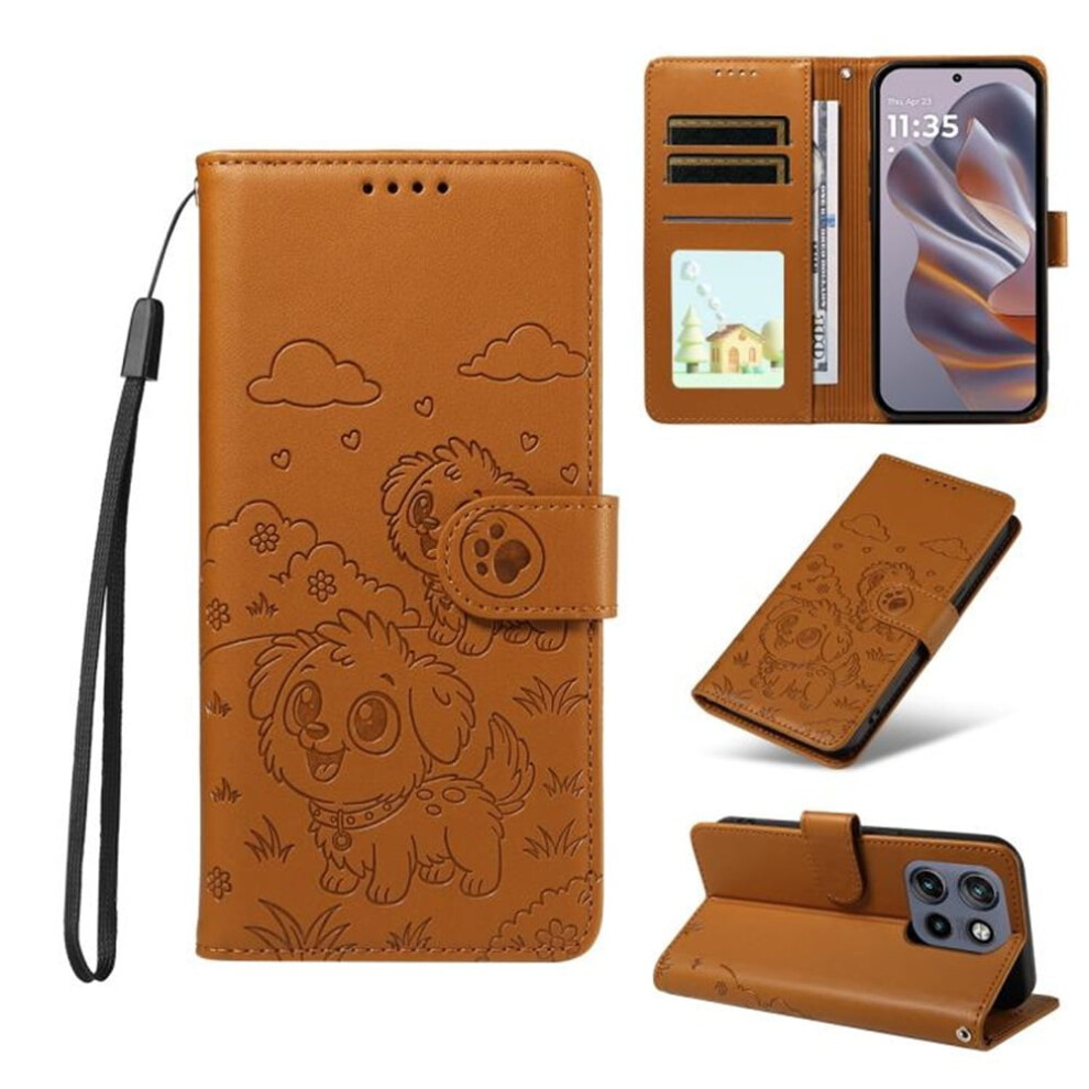 Motorola Moto S50 Dog Embossing Leather Case With Rfid Wallet, Magnetic Clasp, Lanyard & Flip Stand Â Compatible With Motorola Moto S50 Brown 9418476645174