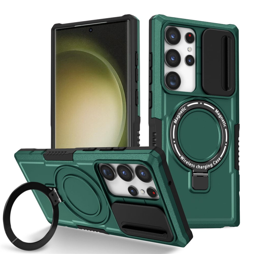 Samsung Galaxy S24 Ultra Case (6.8") Â Sliding Camera Cover, Magsafe Compatible, Shockproof, Kickstand & Ring Holder, Deep Green 9418476646041