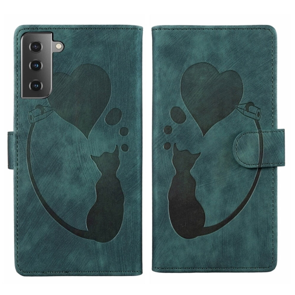 Cat-Patterned Pu Leather Flip Wallet Case With Magnetic Closure & Card Slots, Compatible With Samsung Galaxy S22 5G 6.1", Green 9485826583899