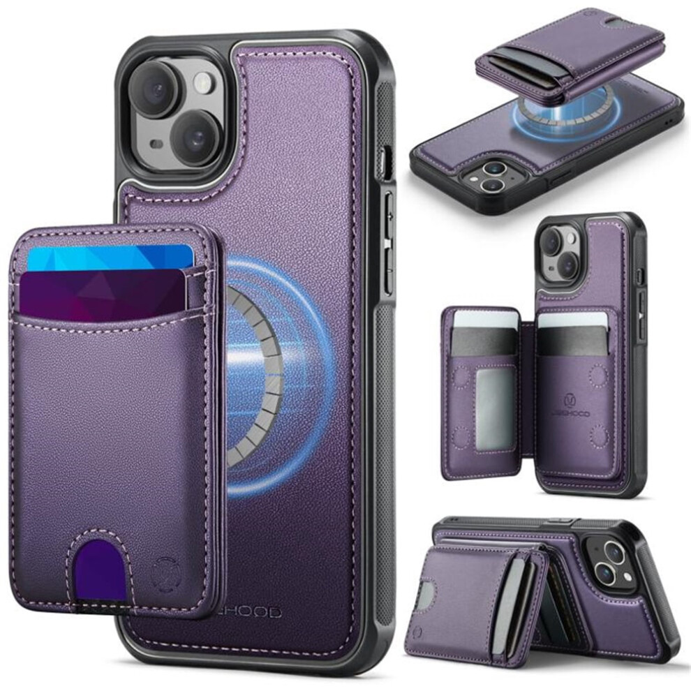 Jeehood Case For Iphone 13: Rfid-Blocking Pu Leather, Magsafe-Compatible Detachable 2-In-1 Wallet With Push Card Holder & Kickstand Â Purple 9485826584063