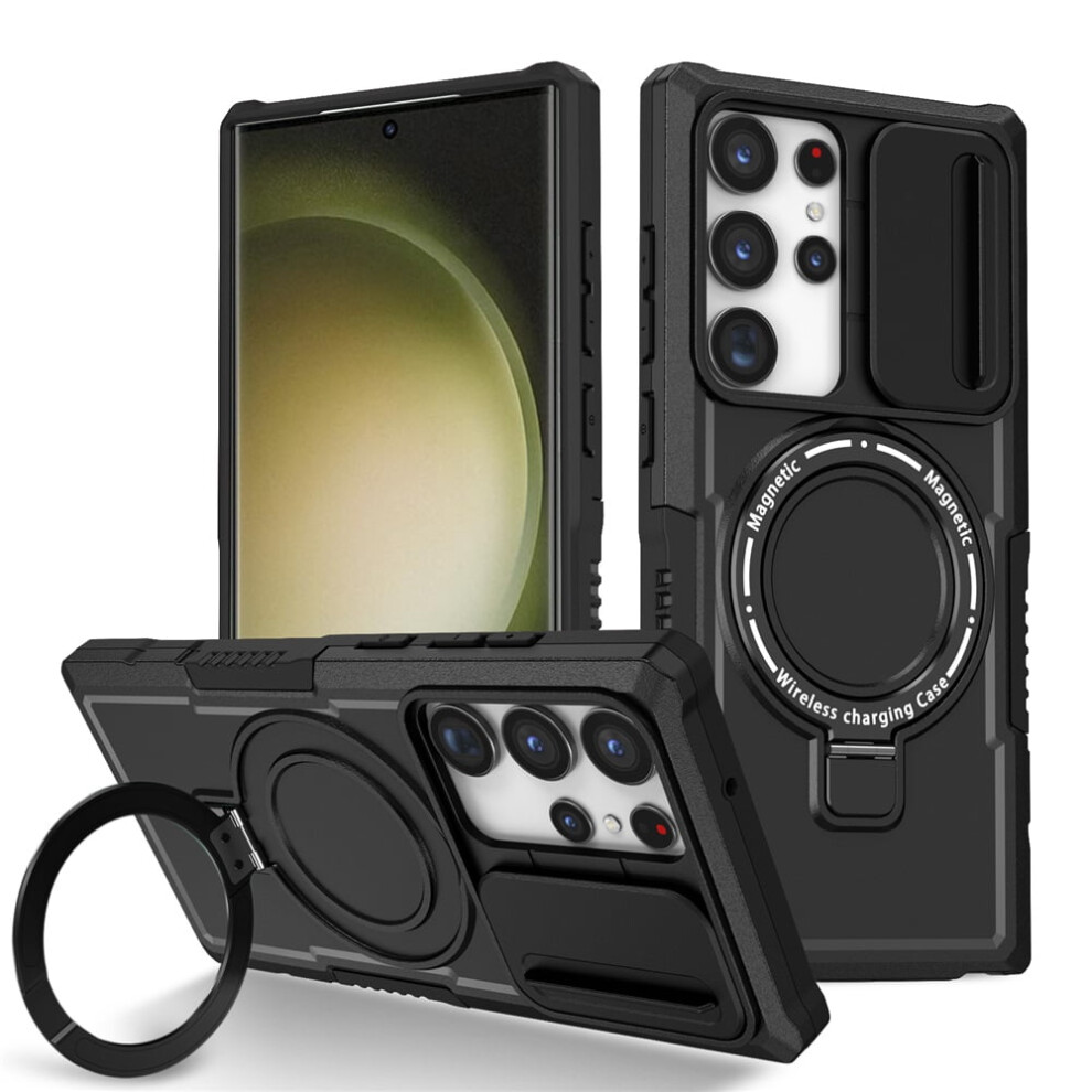 Samsung Galaxy S23 Ultra 6.8" Case Â Sliding Camera Cover, Magsafe Compatible, Shockproof, Hidden Kickstand & Ring Holder, Black 9418476646034