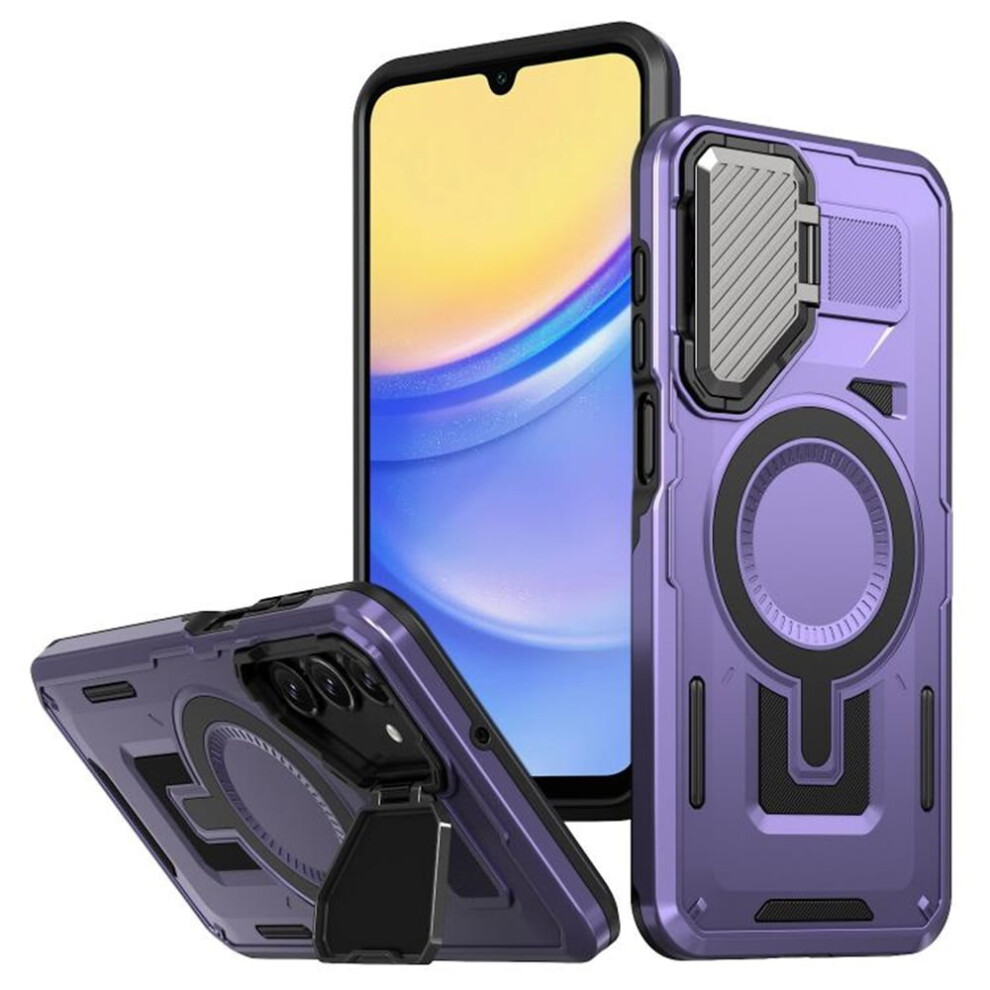 Rugged Magnetic Case For Samsung Galaxy A15 6.5", Magsafe-Compatible, Adjustable Metal Lens Cover, Military-Grade Protection, Purple 9130661878036