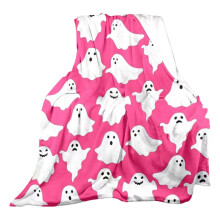 Halloween Ghost Throw Blanket – Spooky Pink & White, Lightweight Cozy Blanket for Couch, Sofa, Bed, Living Room Decor, Compatible with Halloween