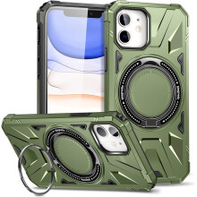 iPhone 11 6,1" hoesje: 360 draaibare magnetische standaard, MagSafe-compatibel, MIL-STD-810G schokbestendig, donkergroen