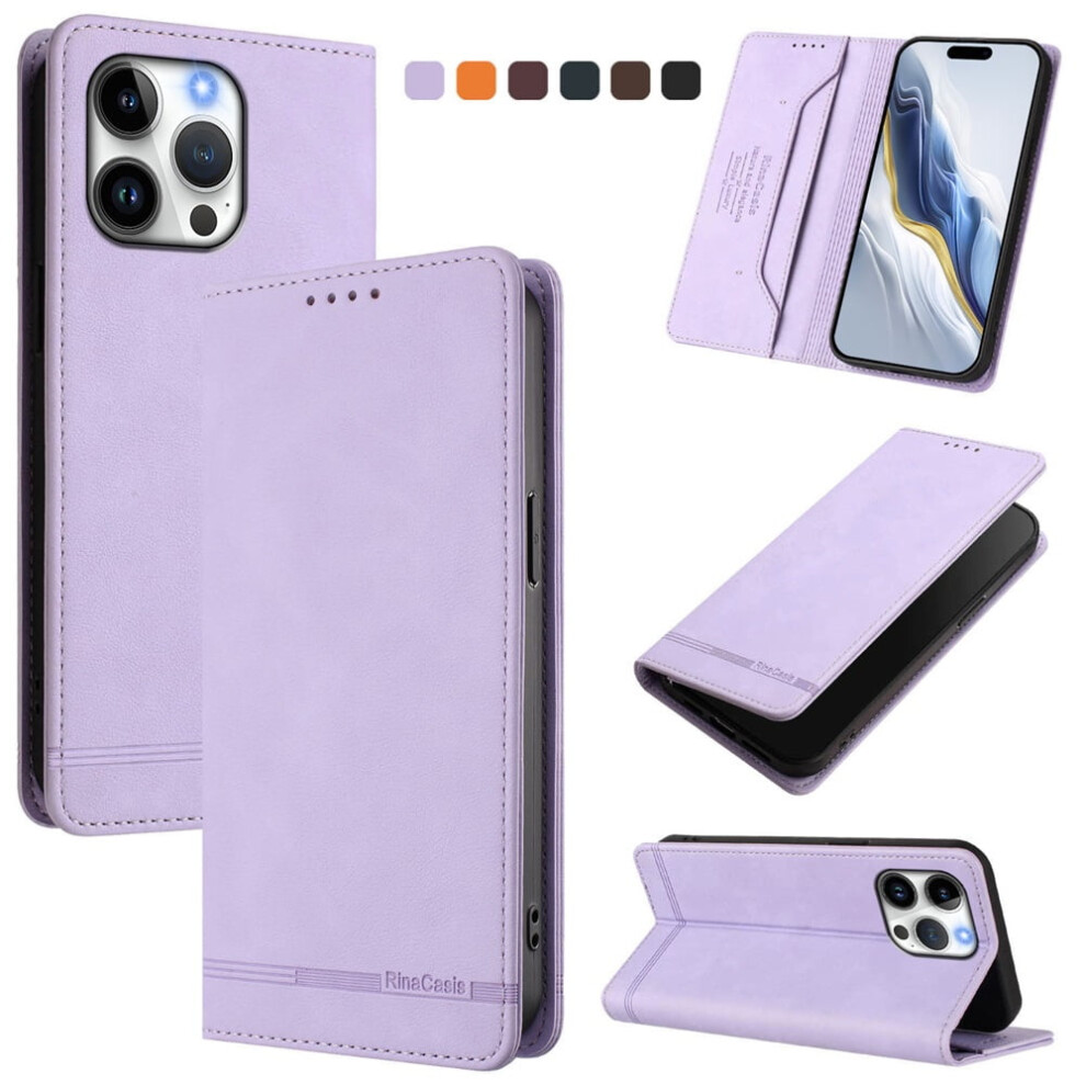Magnetic Phone Case For Iphone 16 Pro Max 6.9": Rfid Blocking, Card/Cash Slots, Kickstand, Shockproof Flip Folio, Purple 9418476645969