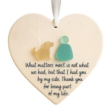 3.15" Heart-Shaped Sea Glass Friendship Hanging Decor – Person & Pet Dog Pattern, Keepsake Gift for Friends (Compatible with Memory Gifting)