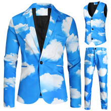Men Blazer Slim Fit Rainbow Print Suit Jacket Vest and Suit Pants Evening Party Dinner Formal Wear 3 Pcs Set