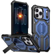 iPhone 17 Pro hoesje compatibel met MagSafe – Militaire kwaliteit, 360 schokbestendig, verborgen metalen standaard, blauw