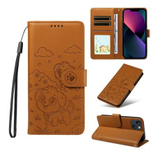 Bruin leren iPhone 14-hoesje met RFID-portemonnee, magnetische sluiting, draagkoord en standaard – compatibel met iPhone 14