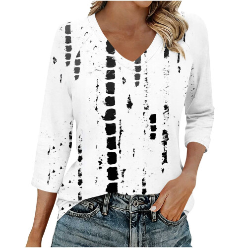 Top da donna a maniche a 3/4, camicie casual con scollo a V, magliette basic morbide, camicette da lavoro