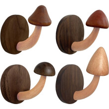 Lot de 4 crochets muraux en bois, crochets décoratifs en forme de champignon pour serviettes, vêtements, chapeaux, sacs à dos, porte d'entrée ou