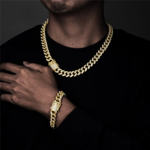 Conjunto de pulsera y collar cubano de cristal de 13 mm