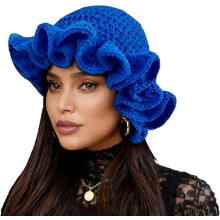 Gorro de ganchillo tipo cubo para mujer, con borde con volantes, de punto, plegable, estilo playero, gorro de pesca tejido a mano.