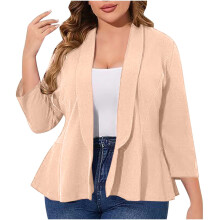 Women Plus Size Casual Blazer Open Front 3/4 Sleeves Lapel Cardigan Jackets Ruffle Hem Office Suit Jackets