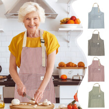Tabliers rayés à bavette ajustable avec poches, en lin, pour la cuisine, pour chefs professionnels et amateurs. Topliu