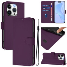 Paarse PU-leren portemonneehoes met magnetische sluiting, 3 kaartsleuven en polsbandje – compatibel met iPhone 14 Pro