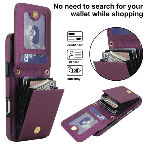Dark Purple PU Leather RFID Wallet Case for iPhone 16 Plus 2