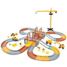 Realistische Baustellenfahrzeuge, STEM-Bauspielzeug mit biegsamen Rennstrecken, flexiblen Streckenkomponenten, interaktives Baurennstrecken-Set