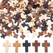 200 peças de pingentes de cruz de bolso de madeira, 0,87 x 0,55 polegadas (2,2 x 1,4 cm), mini crucifixos para confecção de joias, artesanato DIY,