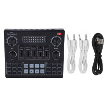 Bluetooth-compatibele stemvervormer en audiomixer met 12 stemeffecten, 16 achtergrondgeluiden, bas-, midden- en hoge-equalizer, faderknoppen,