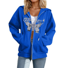 Dam Casual Zip Up Hoodies Överdimensionerade Mode Fjärilstryck Komfort Långärmade Tröjor Plus Size Grafisk Tröja För Dam