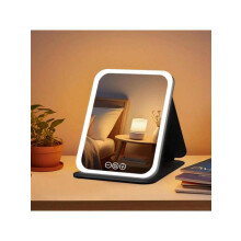 LED Makeup Mirror with 3 Color Modes, Dimmable Touch Screen, USB Rechargeable & Foldable – Compatible with USB Charging