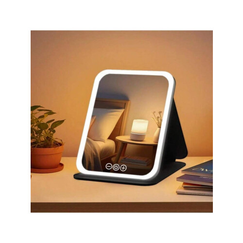 LED Makeup Mirror with 3 Color Modes, Dimmable Touch Screen, USB Rechargeable & Foldable – Compatible with USB Charging