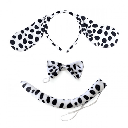 Cerchietto per capelli di Halloween con orecchie da cane maculate, papillon e coda
