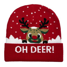 Handmade Christmas Hat for Party Knitted Santa/Reindeer Print Hat Seasonal Festival Hat Adult Kids Hat