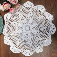 Cotton crochet lace tablecloth round white
