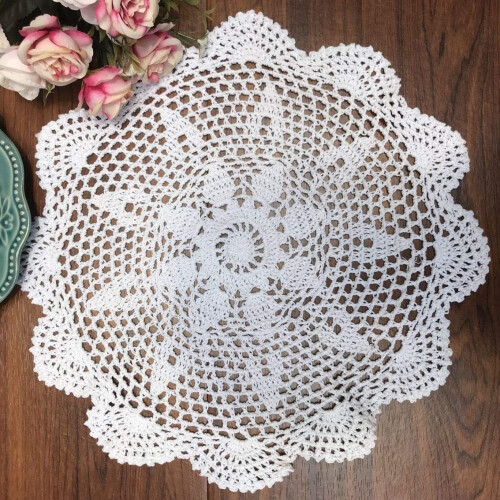 Cotton crochet lace tablecloth round white