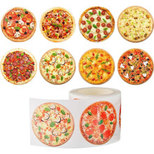 Rolo com 500 adesivos de pizza – Etiquetas redondas para alimentos, ideais para festas, recompensas em sala de aula, decoração de casa e