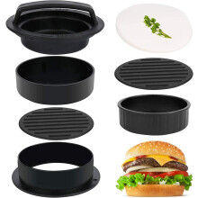 Kit para hacer hamburguesas 3 en 1 con 200 papeles para hamburguesas gratis, aros antiadherentes para hacer hamburguesas y prensa para salchichas