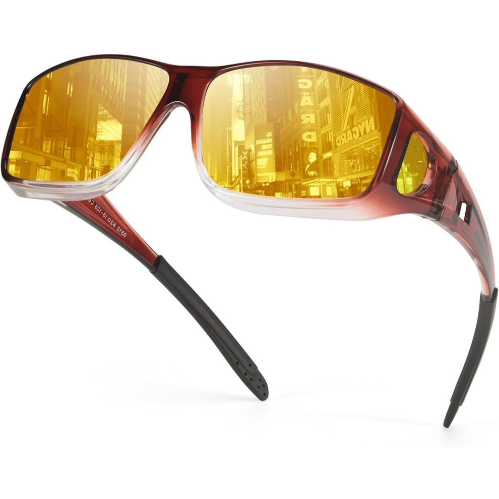 Night Vision Driving Glasses Fit Over Glasses Yellow Lenses