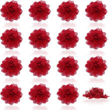 16 apliques de flores de gasa roja (7,5 2,9 cm), parte trasera plana, para costura y manualidades, compatibles con ropa, diademas y decoración de