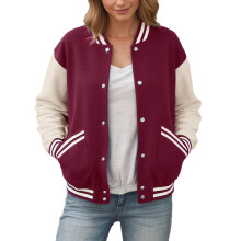 Veste de baseball pour femme, color block, manches longues, boutonnée, légère, rayée, style universitaire, manteau polyvalent