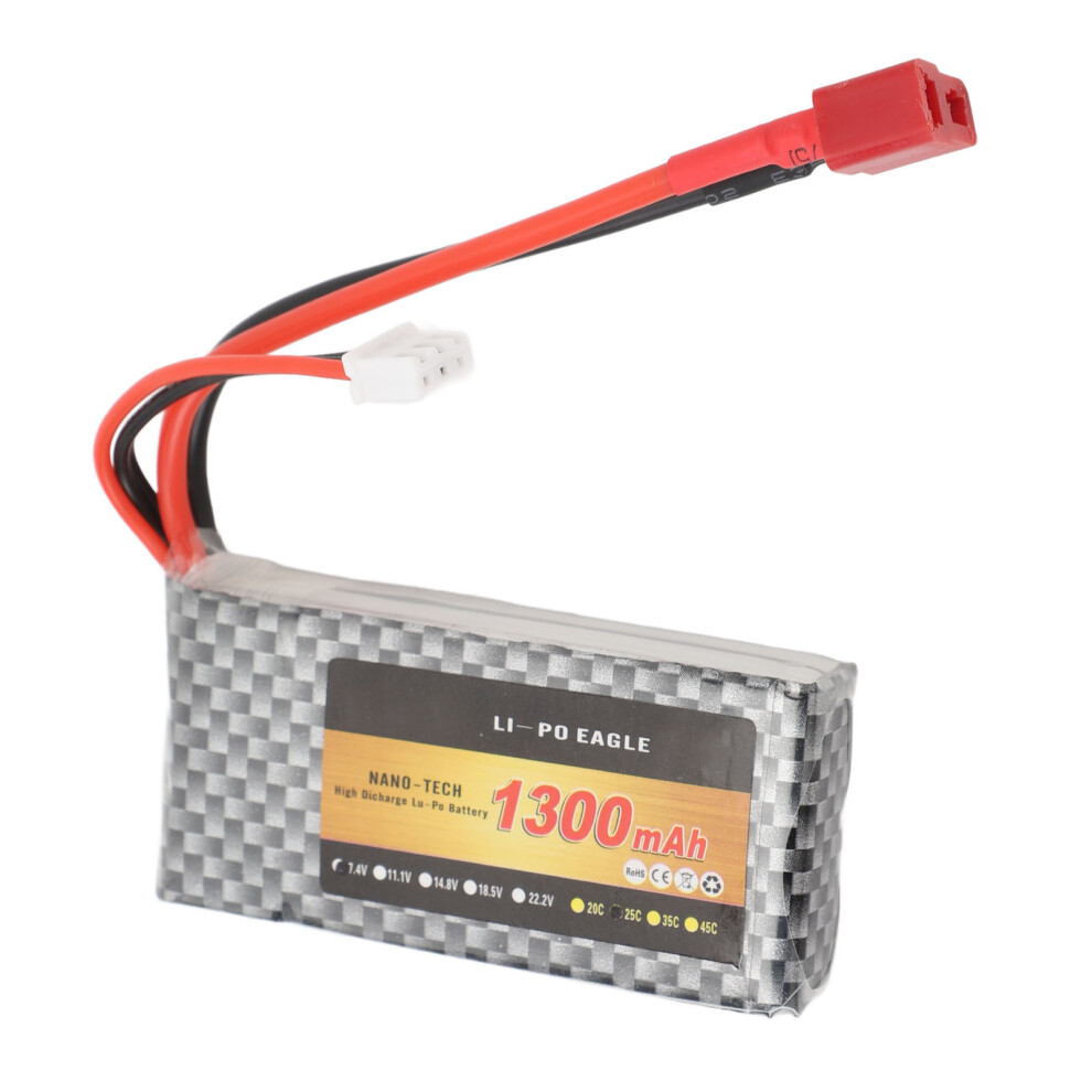 7.4V 1300Mah Li-Polymer 2S Rc Truck Battery With T Plug 7651387168260