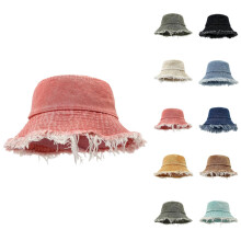 Boho Y2K Häkel-Bucket-Hat für Damen und Herren – Faltbarer Sonnenhut aus Used-Denim, Unisex-Fischerhut im Used-Look, Outdoor-Reise-Street-Fashion